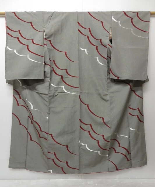 0811T08z1040 Vintage Japanese Kimono Silk OMESHI KOMON Gray Cloud