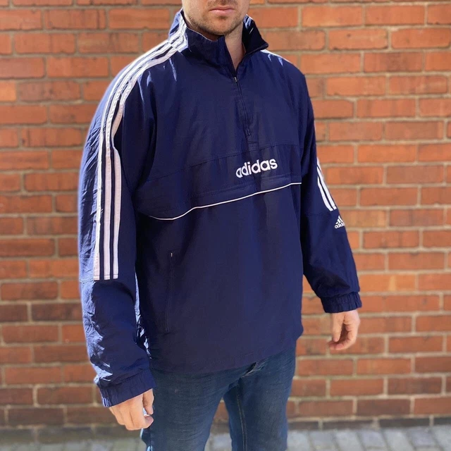 ADIDAS WINDBREAKER JACKET 90s Full Zip Sports Fleece Coat Black