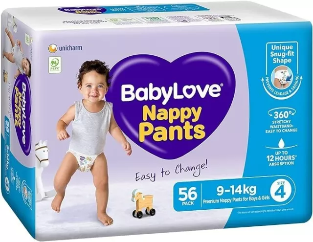 Babylove Nappy Pants Size 4 (9-14Kg) | 112 Pieces (2 X 56 Pack)
