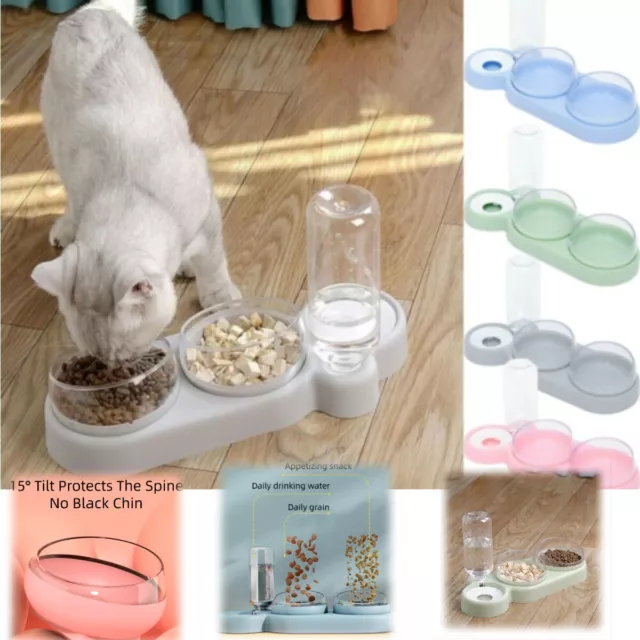 Pet Cat Three Bowl Dog Bowl Stand Cat Dog Automatic Feeder Water Fountain AU