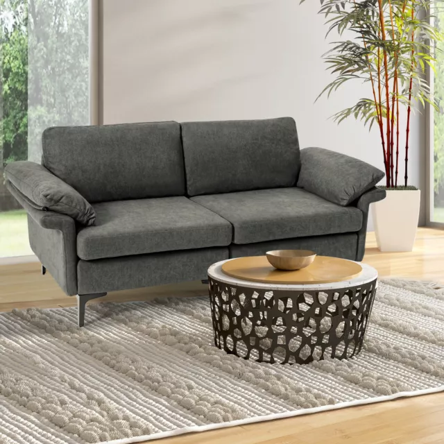 Modern Loveseat 2-Seat Sofa Couch w/ 2 Backrest Cushions & Armrest Pillows Grey