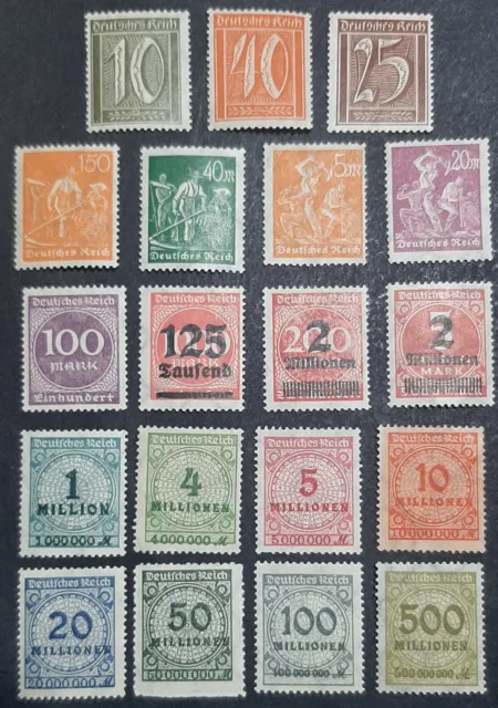 19 timbres Allemagne Rép. Weimar 1921-1923, MNH NSG voir description