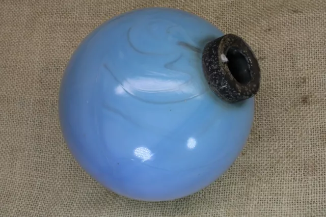 Old Blue Milk Glass Vintage Lightning Rod Ball House Casting Swirls Robin Egg