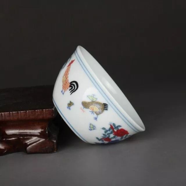 2.6" China Jingdezhen Doucai Contrasting Colors Porcelain Cock Cups 3