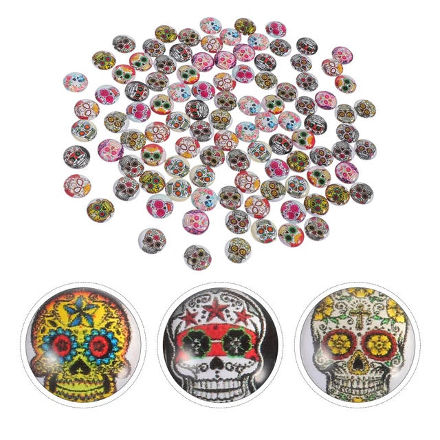 100 piezas Parche de Calavera de Vidrio Cabujones de Vidrio De Colección Cráneo Temático
