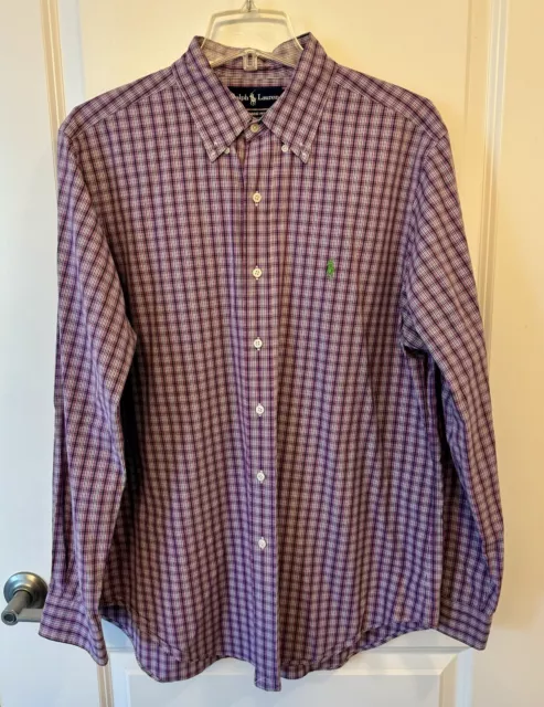 POLO RALPH LAUREN Classic Fit Striped Shirt Mens Large Long Sleeve ...