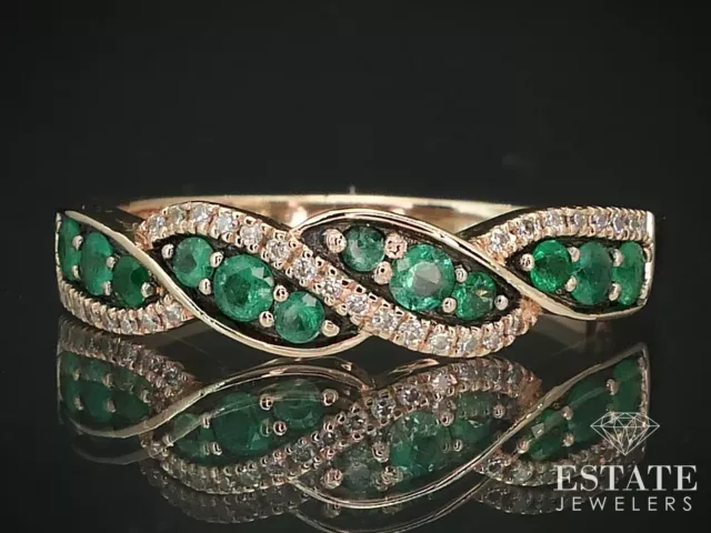 14k Strawberry Gold Natural Emerald & Diamond LeVian Band Ring 3.9g i15578