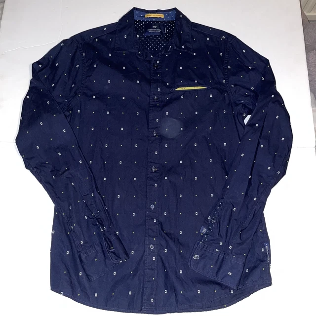 Scotch & Soda Mens Navy Unique Geometric Long Sleeve Regular Fit Shirt Size M