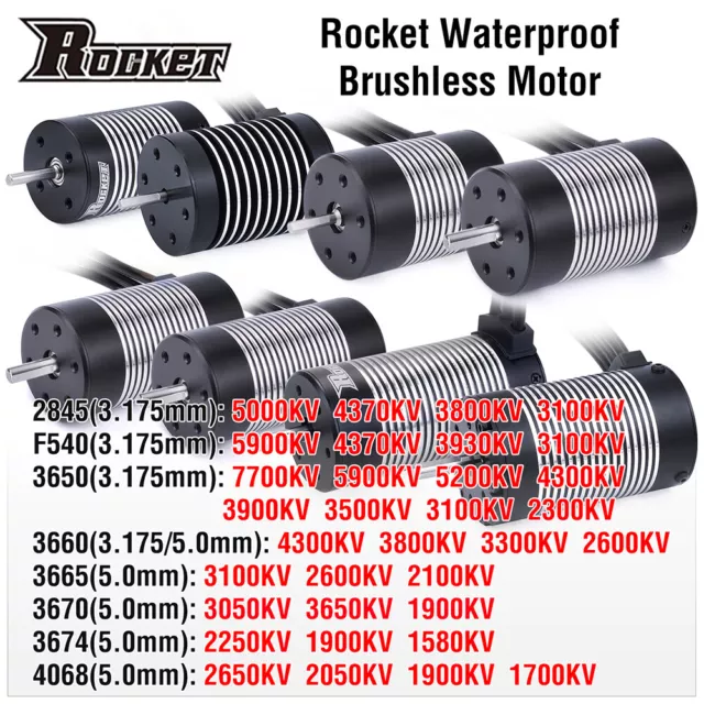Rocket Waterproof Brushless Sensorless Motor 3100KV 4370KV 5000KV fr 1/12 RC Car