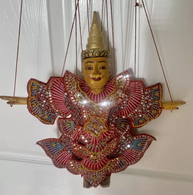 Myanmar Wood Puppet Art Doll Burmese Strings Marionette 14 1/2”
