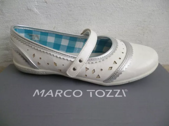 Marco Tozzi Fille Ballerines Chaussures Argent Blanc Neuf