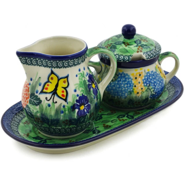 Polish Pottery Sugar and Creamer Set 11" Ceramika Artystyczna UNIKAT
