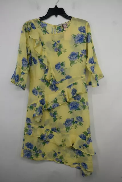 Miss Selfridge Womens Yellow Floral Asymmetrical Ruffle Sheer Dress NWT 10