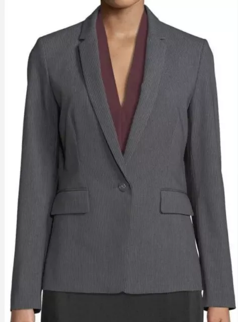 Tahari ASL Women’s Grey Pinstripe One Button Long Sleeve Jacket Size 4 NWT