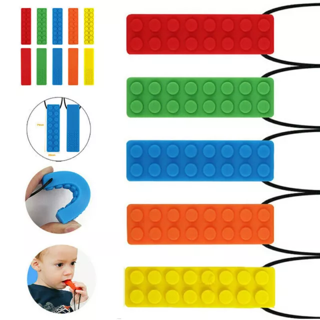 Autism Toy Sensory Chew Teether Pencil Topper Silicone Necklace Brick Biting