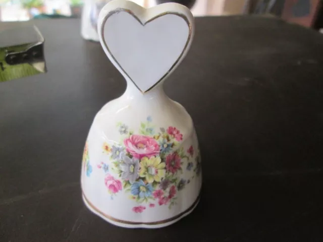 2 x Vintage collectable bells floral heart themed bone china buy pottery cheap