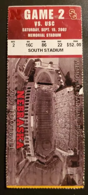 Nebraska Cornhuskers USC Trojans Football Ticket Stub 9/15 2007 Stafon Johnson