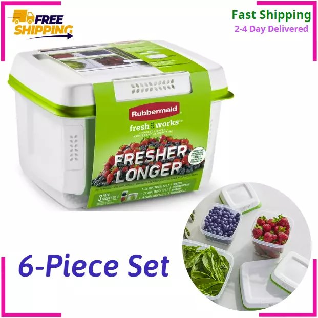 Rubbermaid FreshWorks Produce Saver, Medium & Large Storage Containers, 6-Piece