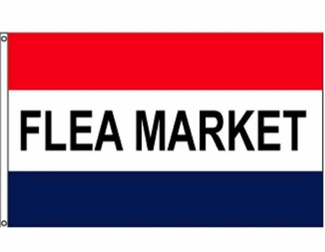 FLEA MARKET Flag Banner 3x5 ft RWB Stripes Sign Swap Meet Antique Garage Sale