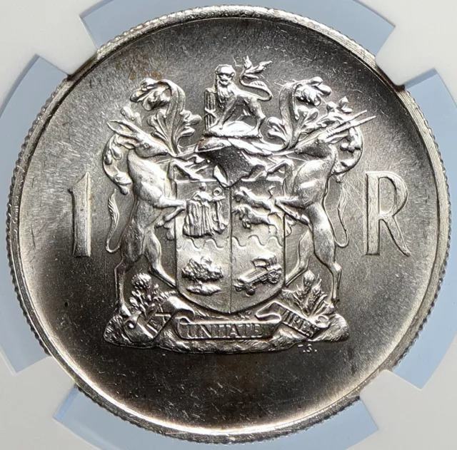 1969 SOUTH AFRICA Presidency T.E. Donges VINTAGE Silver 1 Rand Coin NGC i105802 2