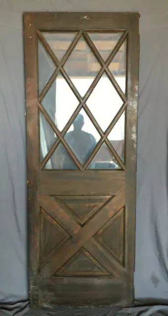 1 Antique Exterior 12 Lite Diamond Pattern 30x80 Entryway Door VTG Old 453 -21B