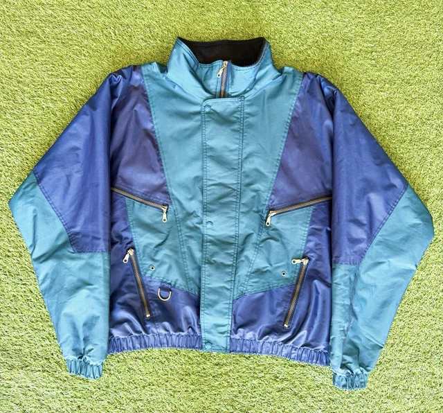 K-Way Vintage Années 90 Imprimé Décalé - Taille S Homme, Bleu, Imperméable Léger Rétro