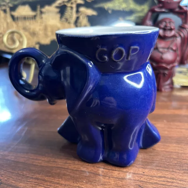 1994 Frankoma Pottery Republican GOP Elephant Political Mug Cobalt Blue 3