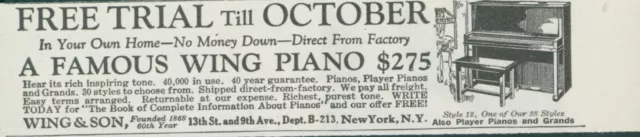 1928 Wing & Son Piano Player Piano Grands Free Trial Famous Vintage Print Ad PR1