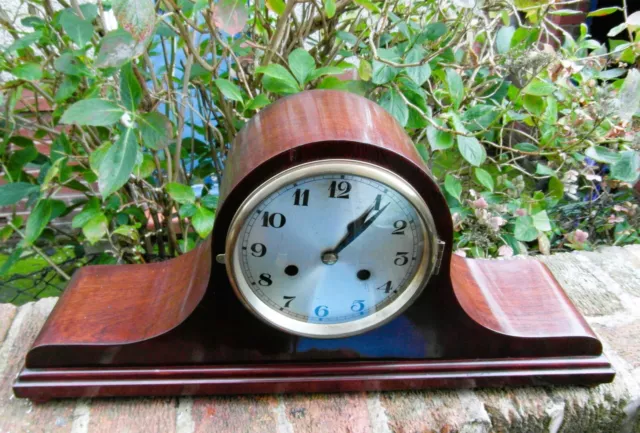 Delightful Mid Century Mahogany Mantel Clock 8 Day Striking - Serviced - German?