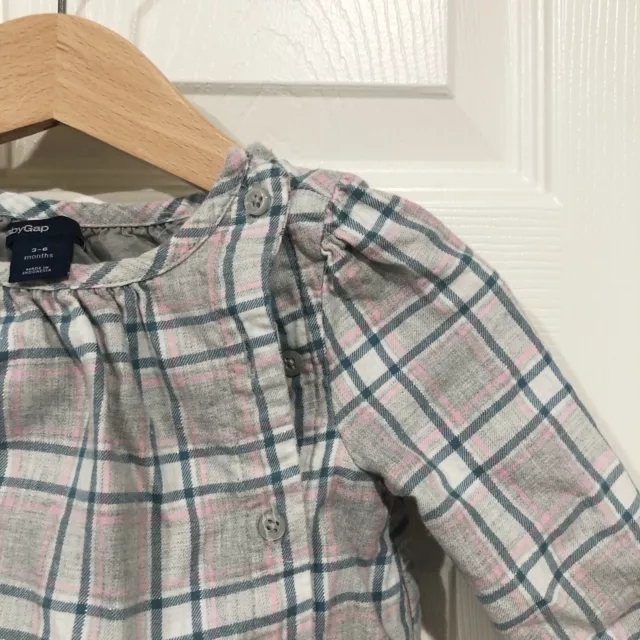 Baby Gap dress 3-6 months girls Grey Plaid shift button front long sleeve casual 3