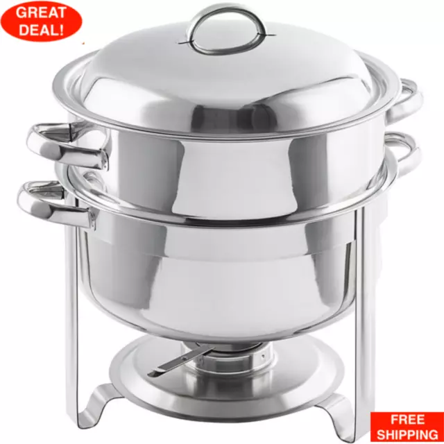 14 Qt. Round Full Size Stainless Steel Chrome Soup Chafer Catering Chafing Dish