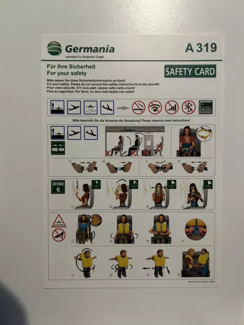 Germania Operated By Bulgarian Eagle - Airbus A319 - Safety Card - LZ-AOC
