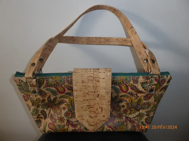 Sac à Main En Liège Naturel Type Cartable - Création Artisanale - Neuf Avec étiquettes