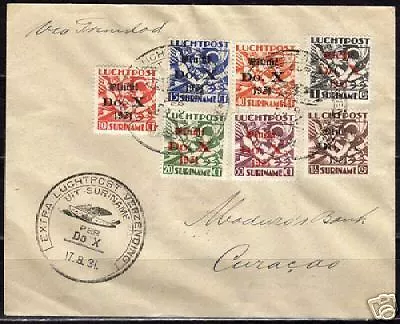 Surinam 1931 Airmail 8-14 on airmailcover to Curacao VF