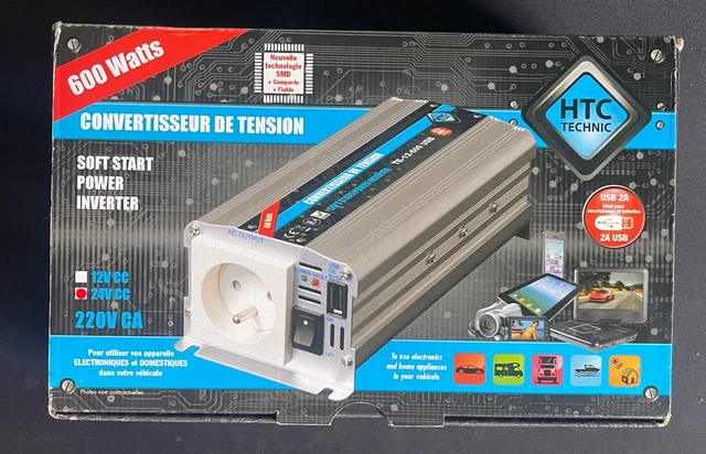 Convertisseur De Tension 24/220V - 600W + Prise Usb 2A