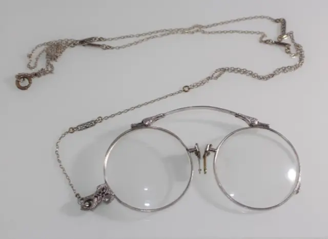 Antique Victorian Pince  Eyeglass FRAMES 12k Gold filled silver chain