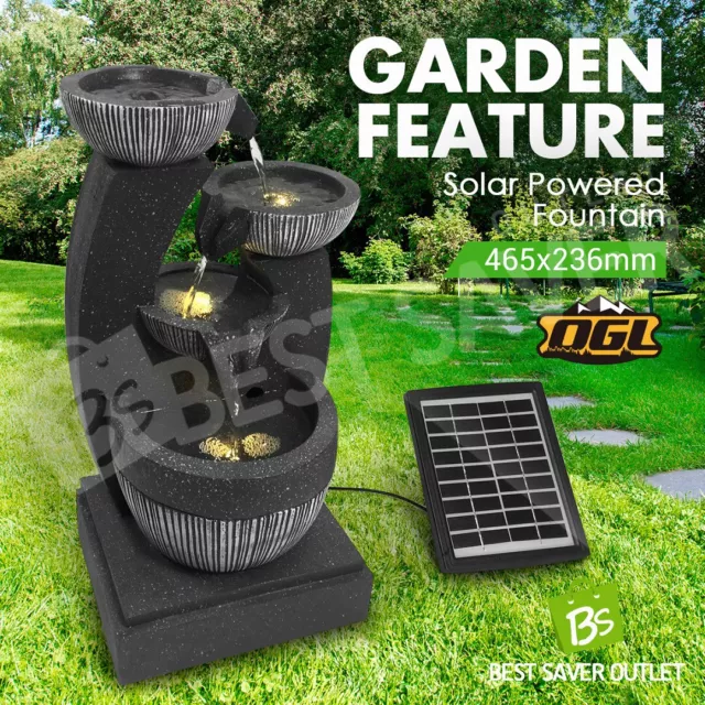 OGL 4-Tier Solar Water Fountain Features Bird Bath w/LED Light Garden Outdoor