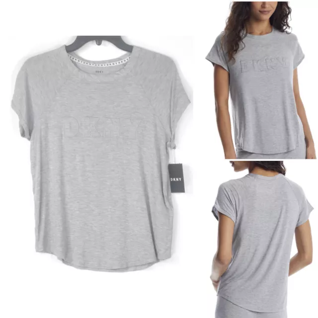 DKNY Womens Short Sleeve Logo Pajama T-Shirt Top Gray Choose Size New Lounge
