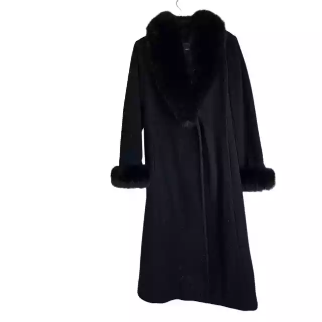 Vintage Ellen Tracy Black Wool Cashmere Coat with Fox Fur