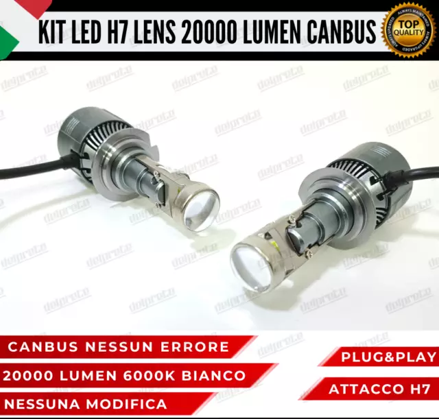 Kit Led H7 Bi Led Lens Lenticolare 6000K Bianco Canbus 20000 Lumen Reali Canbus