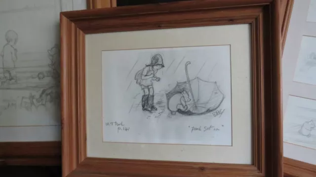 Winnie the Pooh pencil drawings framed reproduction prints "Pooh Get In"