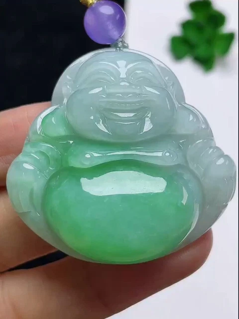 Authentic Untreated Icy Green Jadeite Jade Buddha Pendant【Grade A】certificate