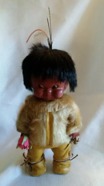Vintage 1950's Regal Eskimo/Inuit Rubber Doll With Deerskin Pants and Coat