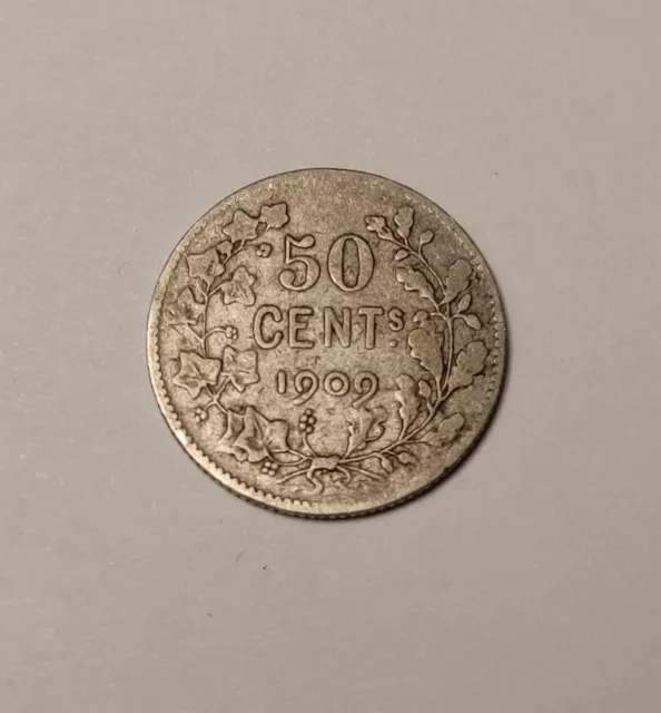 Pièce en Argent, 50 Centimes Leopold II - 1909 Pièce en Argent, 50 Centimes Leopold II - 1909