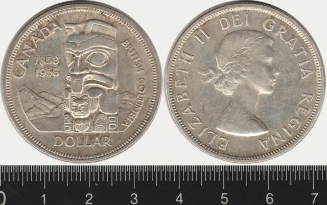 Canada: 1958 One Dollar QEII silver $1 Centenary British Columbia