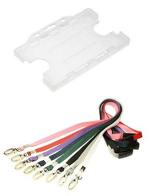 Clear Double Sided Landscape ID Card Holder with Metal Clip Lanyard - FREE POST