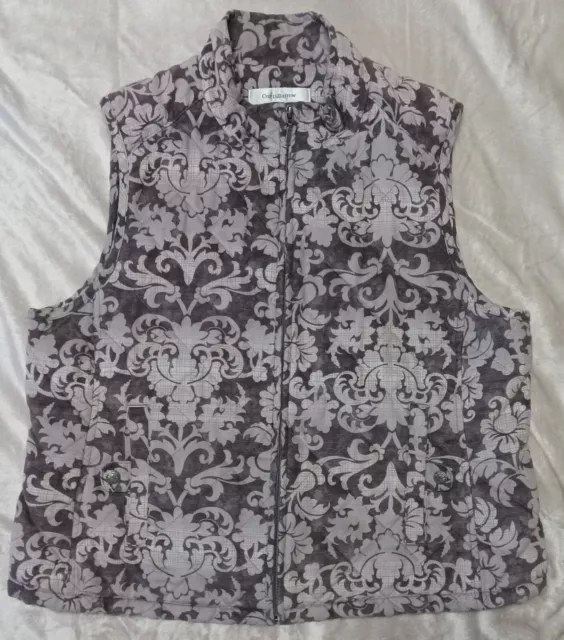 Croft & Barrow Vest Women's Size XL Grey Brown Floral Lined Pockets