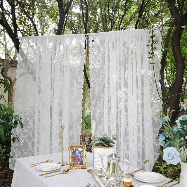 Voile Net Curtain Panels Sheer Slot Top Transparent Lace Floral Curtains Drapes
