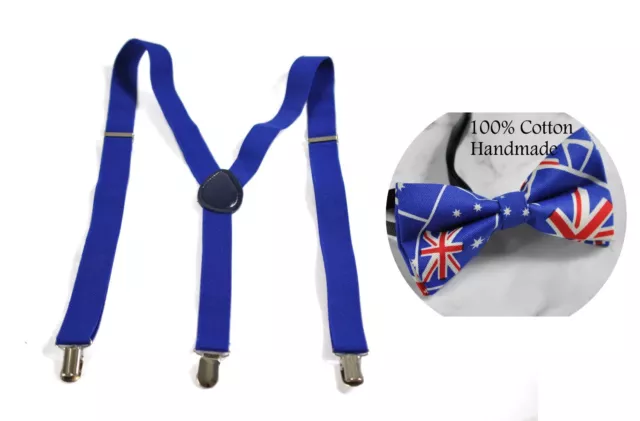 MEN WOMEN Blue 25mm Braces Suspenders Australia Flag Australian Bow Tie BOWTIE