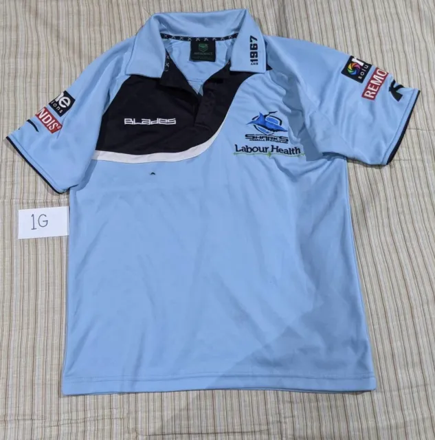 Size M MEDIUM - Cronulla Sharks NRL Men's Players Media Polo Shirt X-Blades